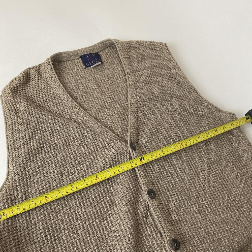Old Glory Vintage Knit Sleeveless Button Up Vest Mens L Classic Basic Golf Beige - Picture 6 of 9